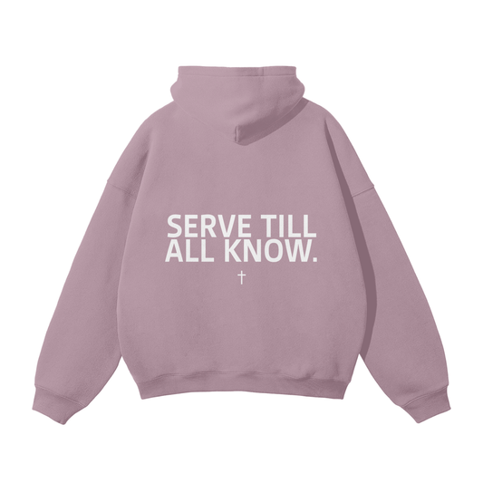 SERVANT OF GOD "SERVE TILL ALL KNOW" PASTEL PURPLE OVERSIZED HOODIE