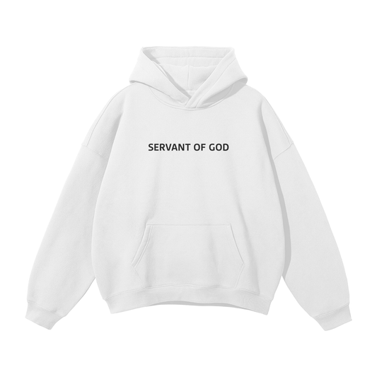 SERVANT OF GOD "SERVE TILL ALL KNOW" WHITE OVERSIZE HOODIE